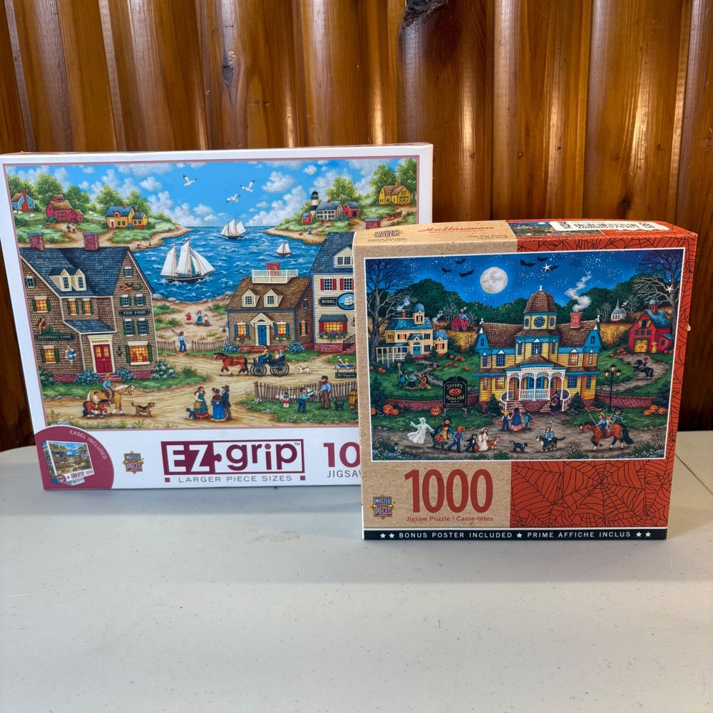 MasterPieces Bonnie White Jigsaw Puzzle Lot 1000 Halloween Folk Art Puzzles Fall